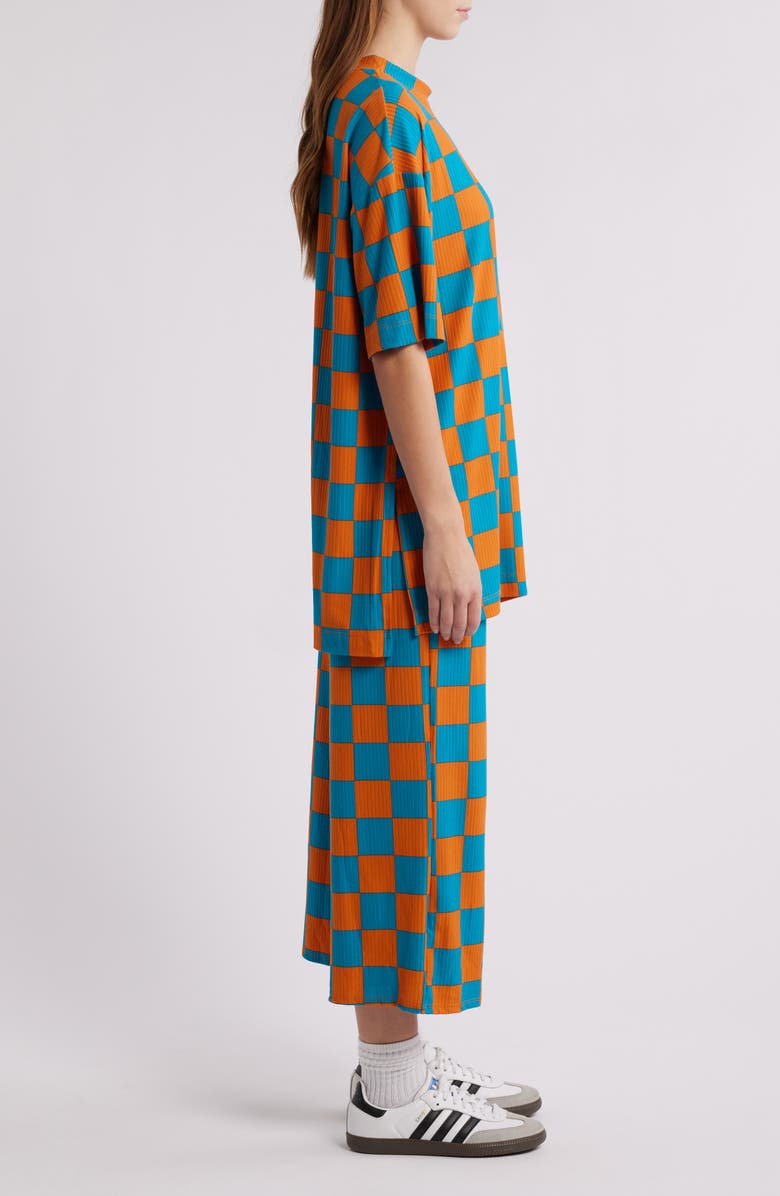 Dressed in Lala Lex Ribbed Oversize T-Shirt & High Waist Crop Pants Set, Alternate, color, Blue/ Orange