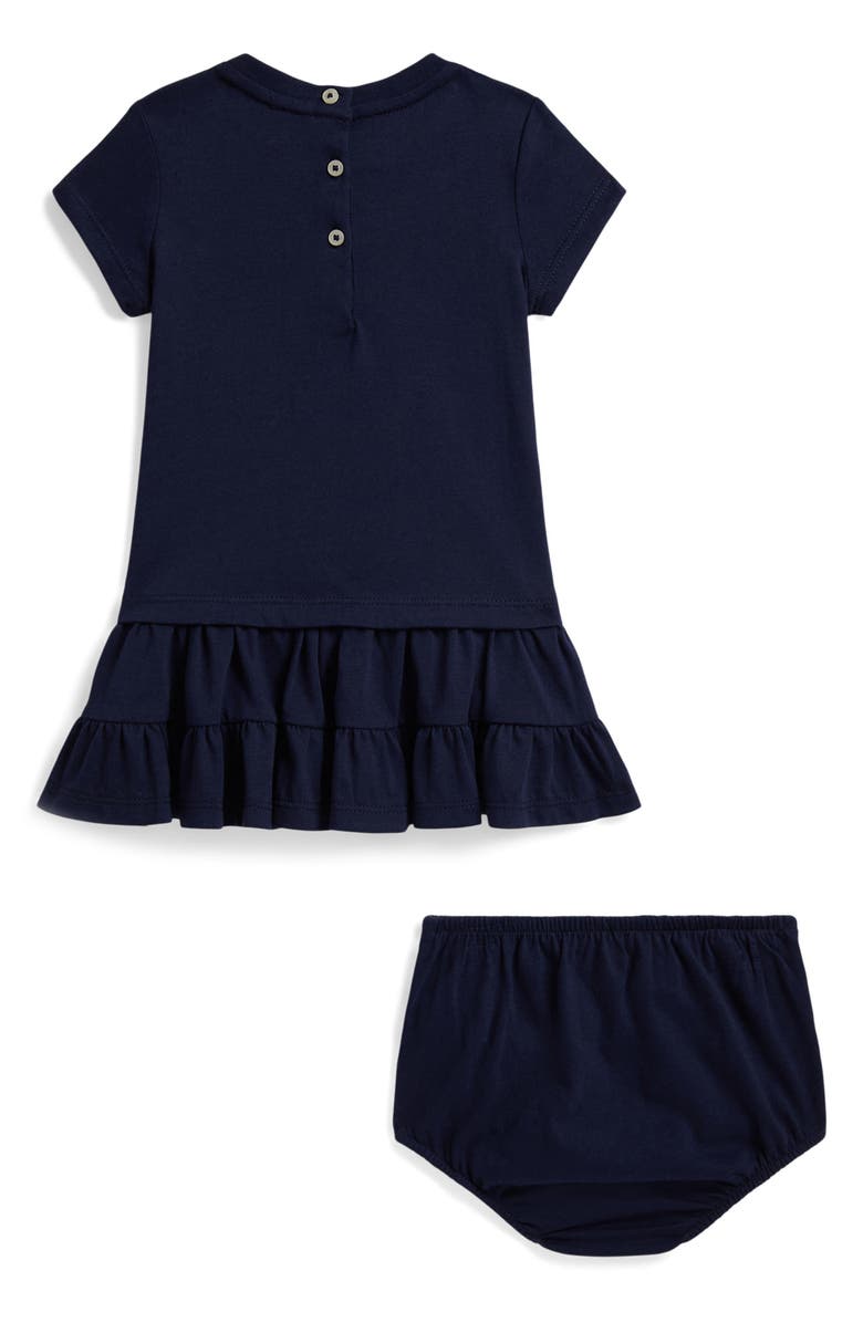 Ralph Lauren Bear Jersey Dress & Bloomers Set, Alternate, color, Navy
