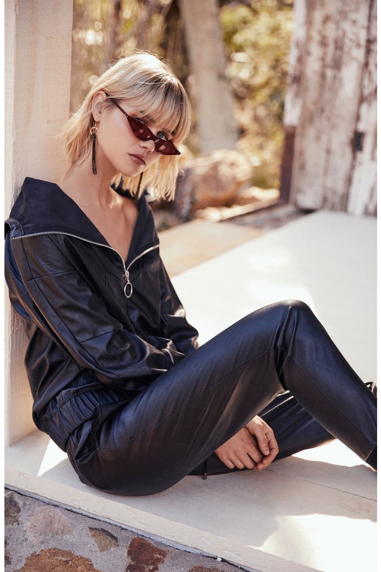 Faux Leather Jogger Pants, Alternate, color, BLACK