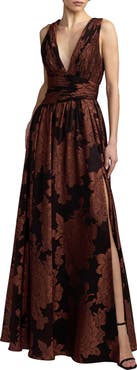 Mac Duggal Burnout Chiffon Sleeveless V Neck A Line Gown