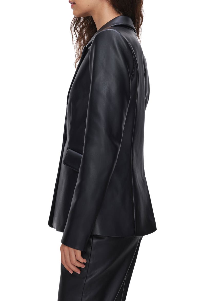 Sculpted Faux Leather Blazer, Alternate, color, BLACK001