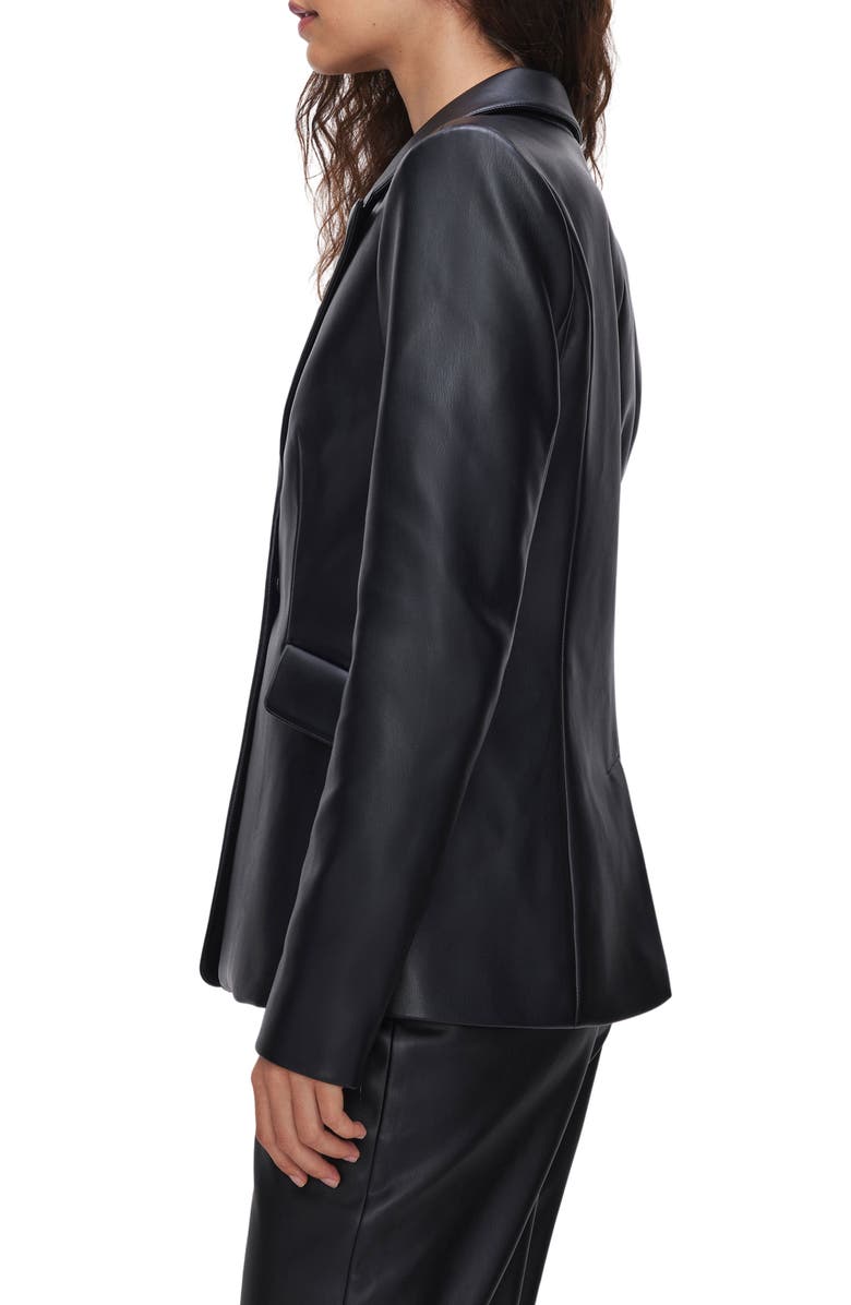 Good American Sculpted Faux Leather Blazer, Alternate, color, Black001