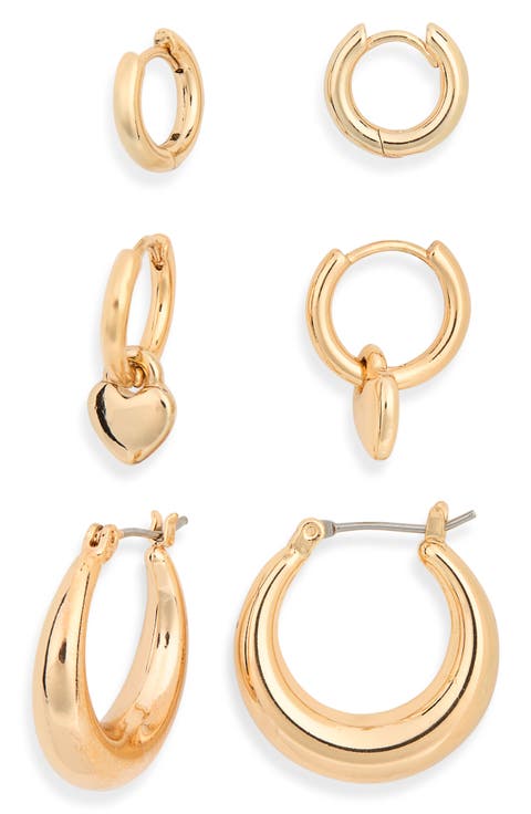 3-Pack Heart Dangle Hoop Earrings