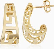 Oradina 14K Yellow Gold Greek Key Huggies