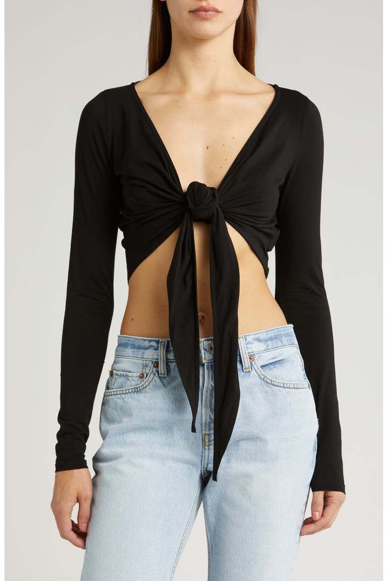 Wrap Tie Stretch Organic Cotton Top, Alternate, color, BLACK
