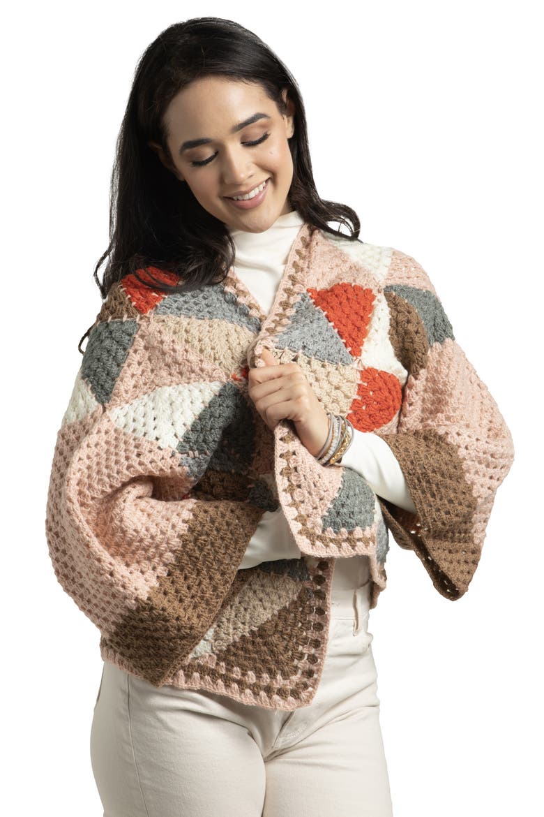 Geometric Crochet Short Jacket, Alternate, color, TAUPE