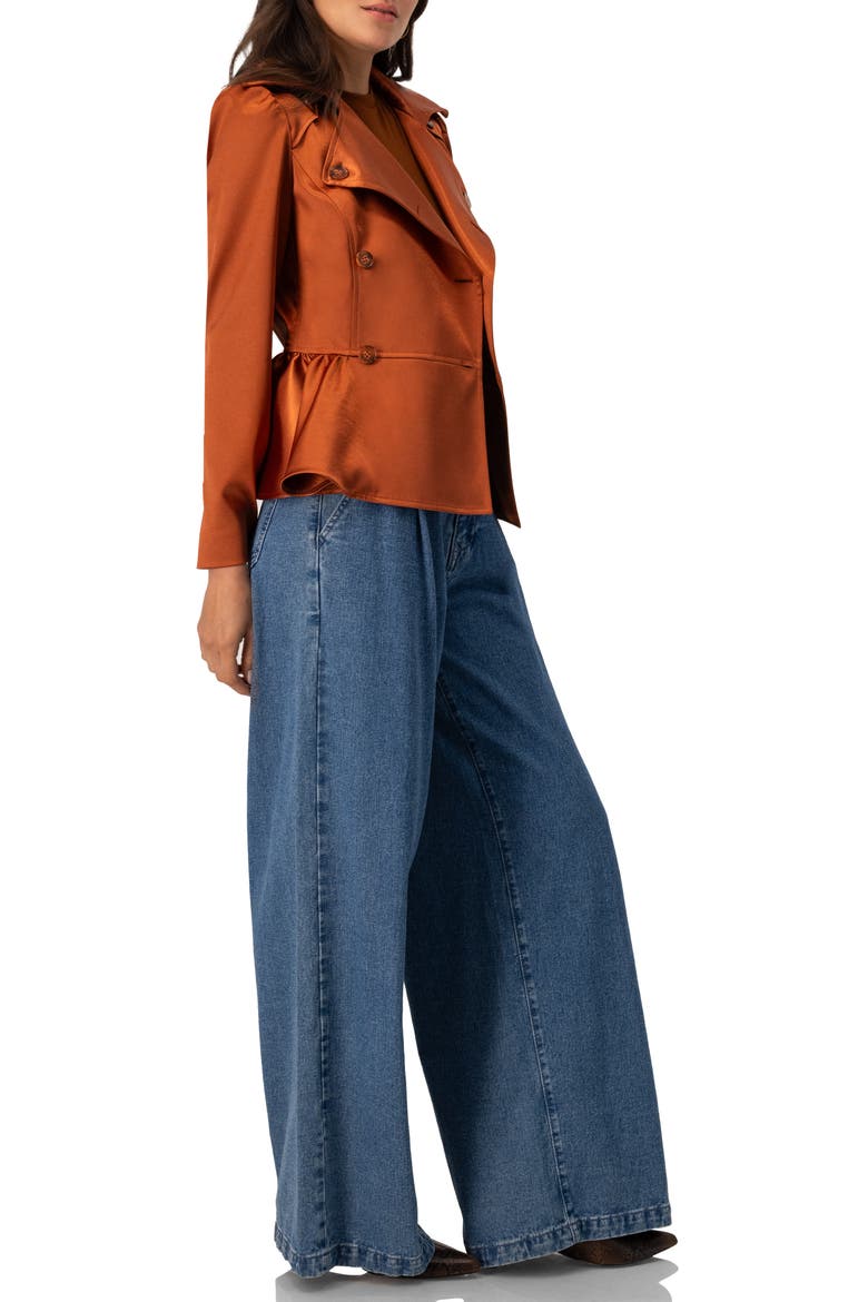 Short Double-Breasted Trench Coat, Alternate, color, Chedron