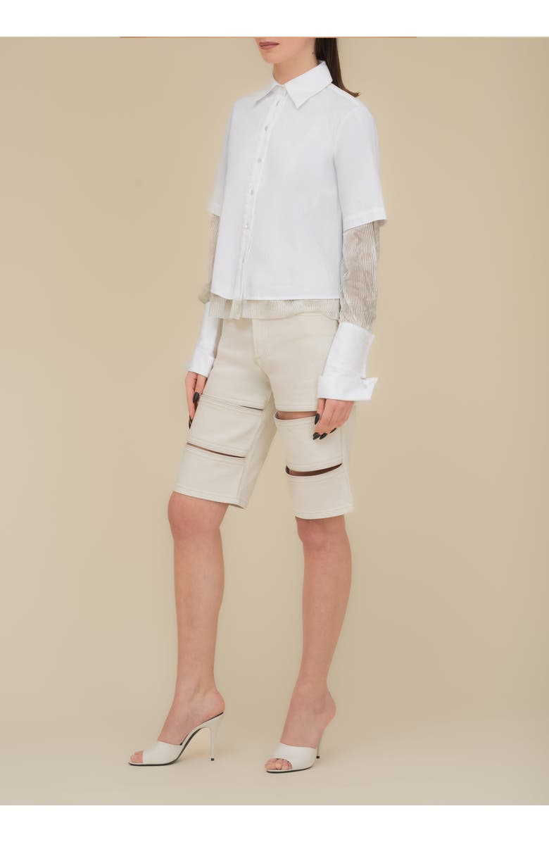 Contessa Mills Arcana with Leather Trim Mid-Rise Slim Denim Jean Short, Alternate, color, Tofu Denim