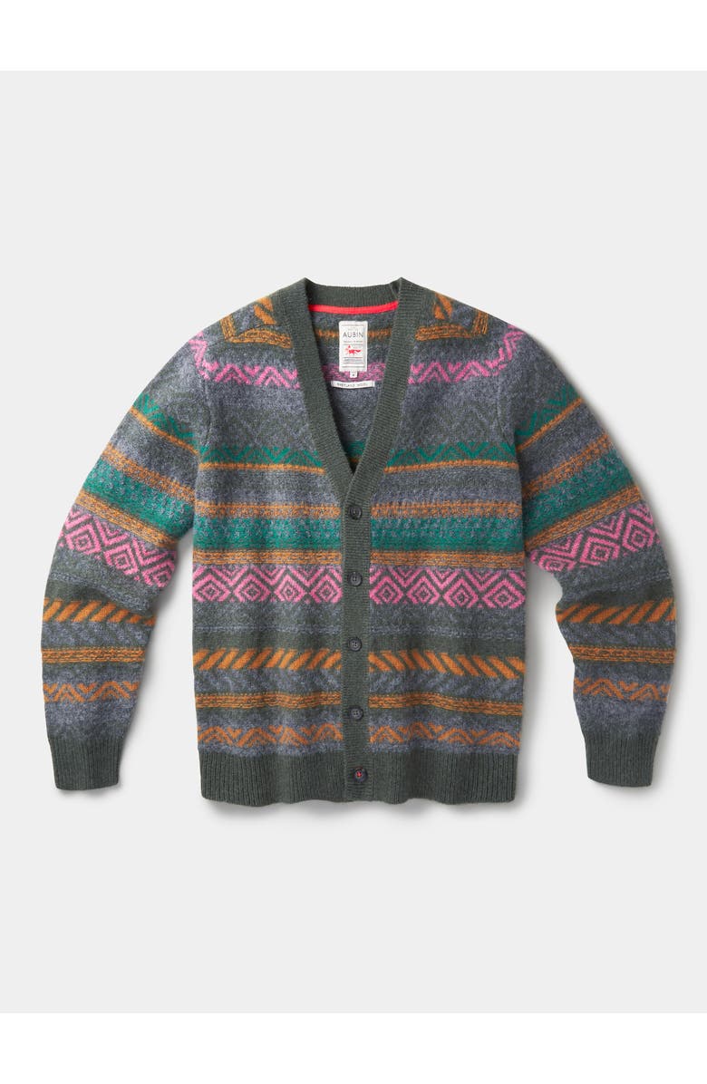 Aubin Fair Isle Wool Cardigan, Alternate, color, Khaki Mix