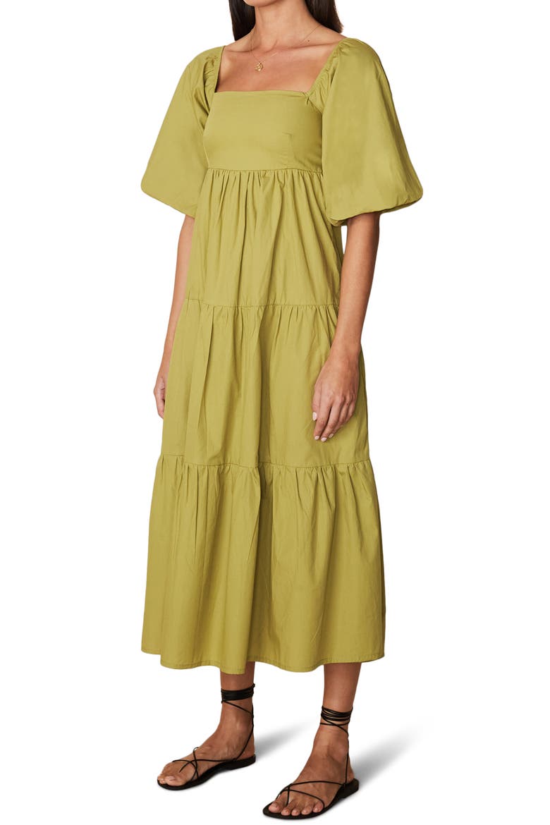 Kiona Tiered Cotton Midi Dress, Main, color, PLAIN OLIVE