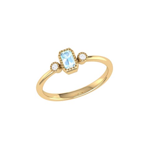 Emerald Cut Aquamarine & Diamond Birthstone Ring in 14K Gold