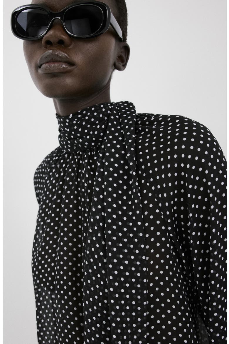Dot Tie Neck Top, Alternate, color, BLACK