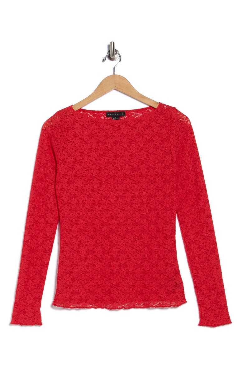 Sanctuary Neck Long Sleeve Lettuce Edge Top, Alternate, color, Bittersweet Red