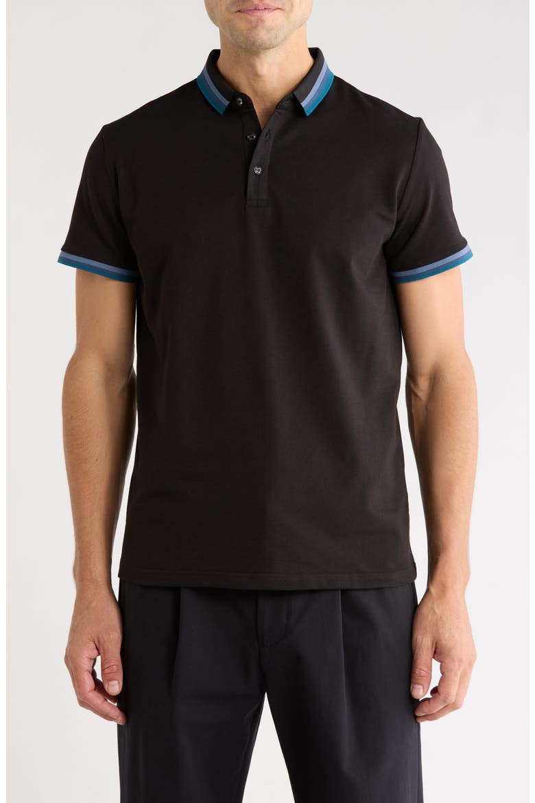 Stripe Stretch Cotton Polo, Main, color, BLACK