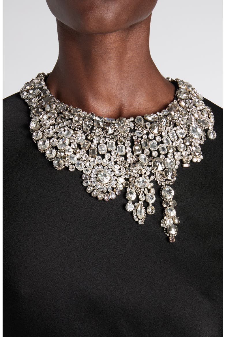 Twisted Crystal Embellished Long Sleeve Gown, Alternate, color, BLACK
