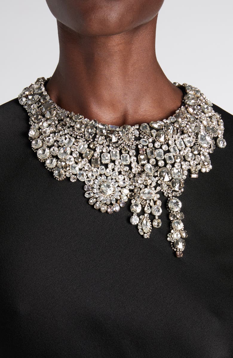 McQueen Twisted Crystal Embellished Long Sleeve Gown, Alternate, color, Black