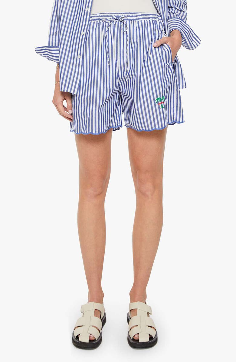 MOTHER The Drawn Freeballer Stripe Cotton Shorts, Main, color, White And Blue Stripe