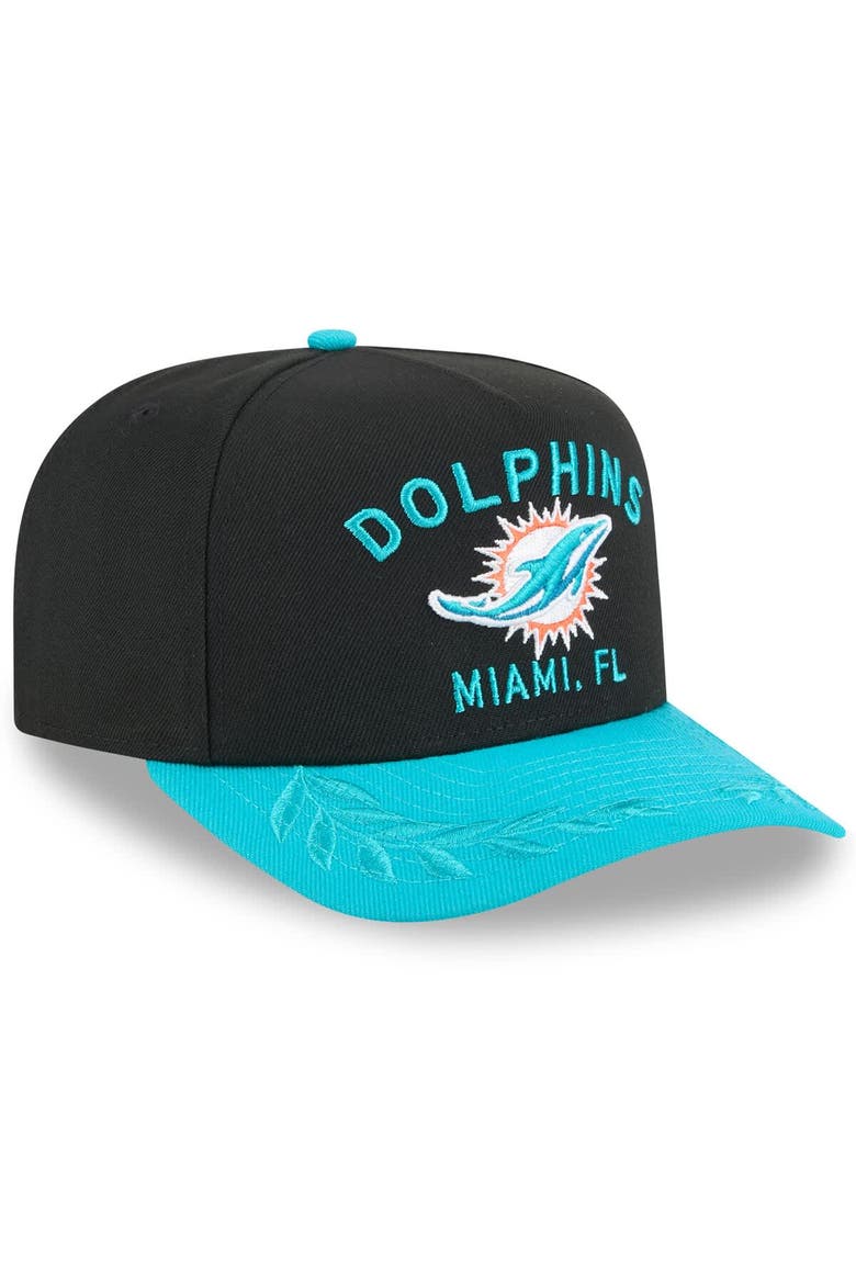 Men's New Era  Black/Aqua Miami Dolphins 2025 NFL Draft A-Frame 9FIFTY Snapback Hat, Alternate, color, Black