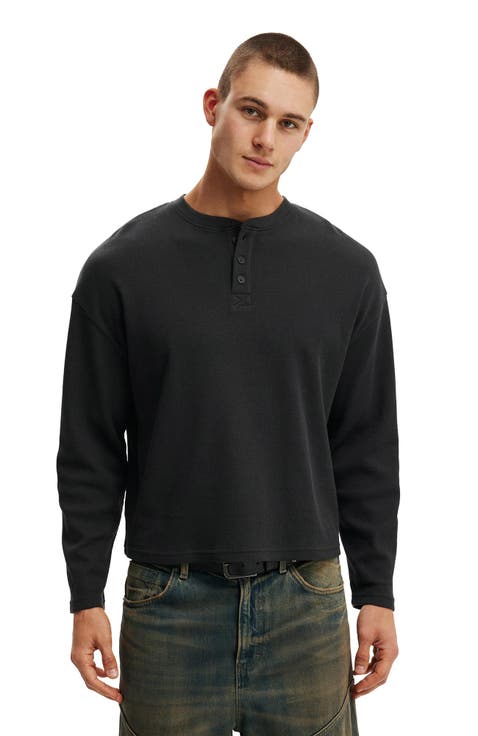 Men's Relaxed Fit Textured Henley Long Sleeve