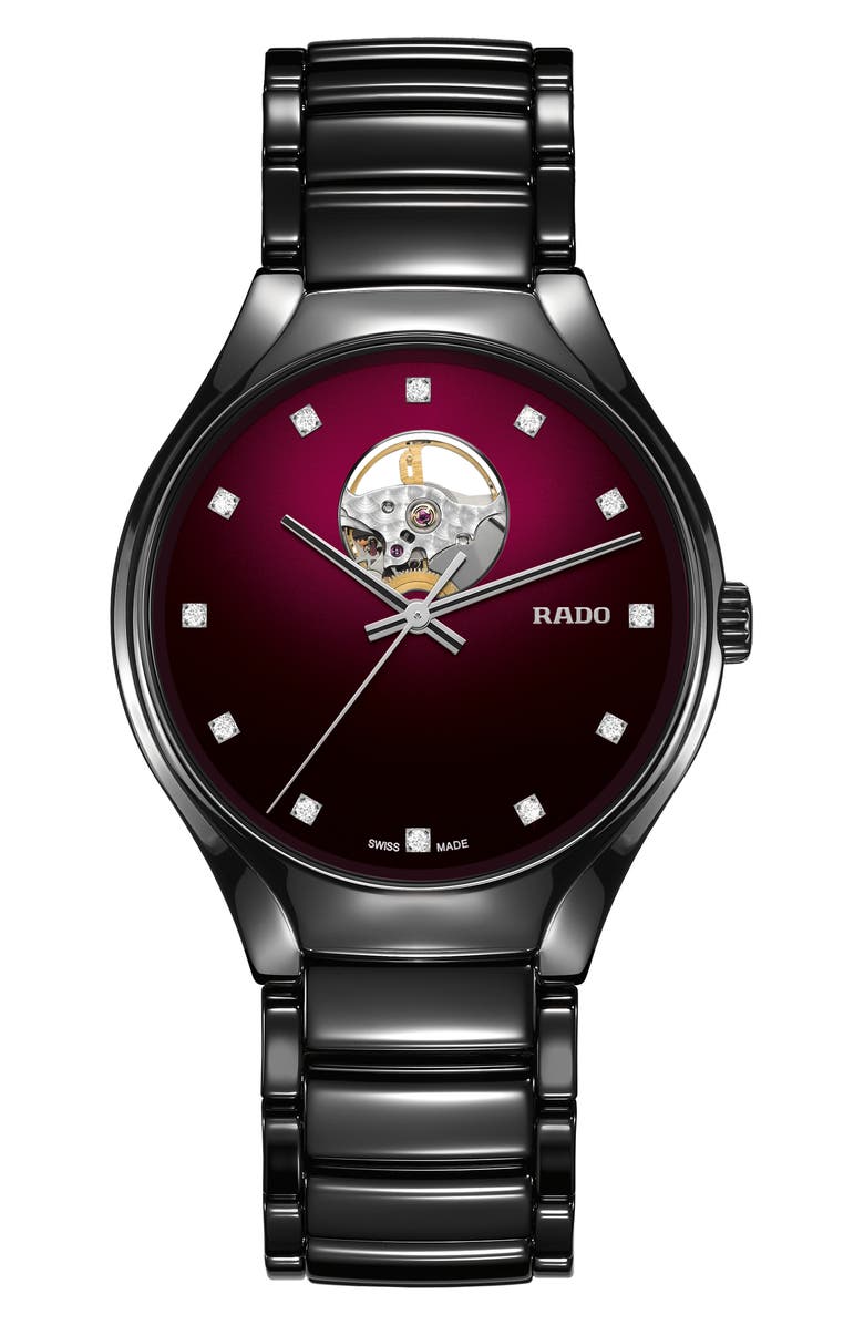 RADO True Secret Diamond Ceramic Bracelet Watch, 40mm, Main, color, Red