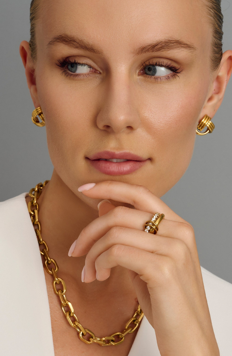 Nialaya Double Hoop CZ Stones Ring, Alternate, color, Gold