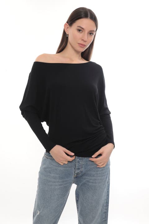 Luna Off-Shoulder Draped Long Sleeve Stretch Top