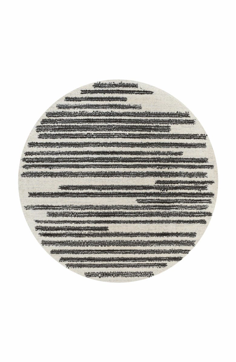 JONATHAN Y Khalil Modern Berber Stripe Round Area Rug, Main, color, Cream/Black