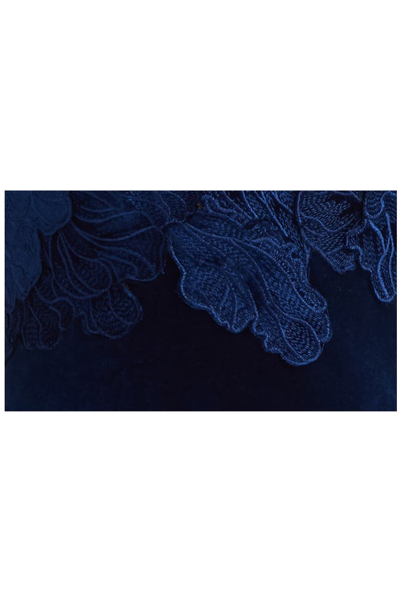 Appliqué Illusion Stretch Velvet Mermaid Gown, Alternate, color, NAVY