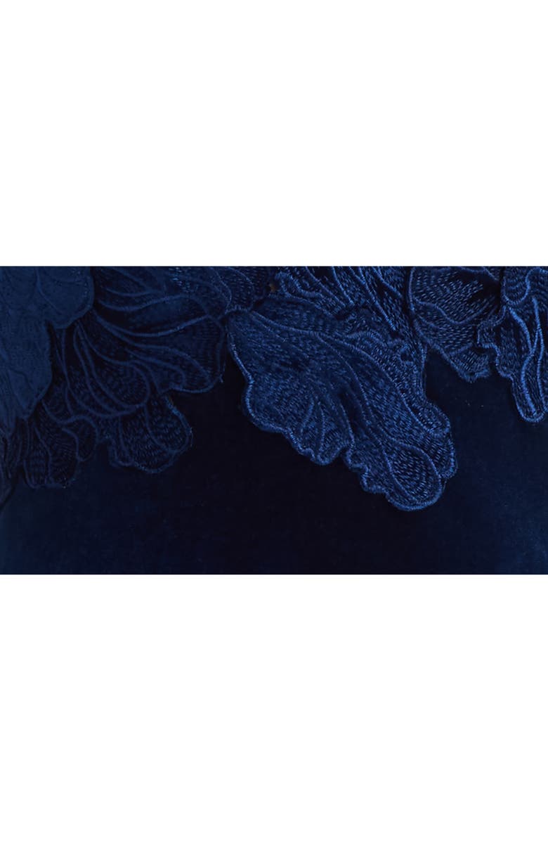 Tadashi Shoji Appliqué Illusion Stretch Velvet Mermaid Gown, Alternate, color, Navy