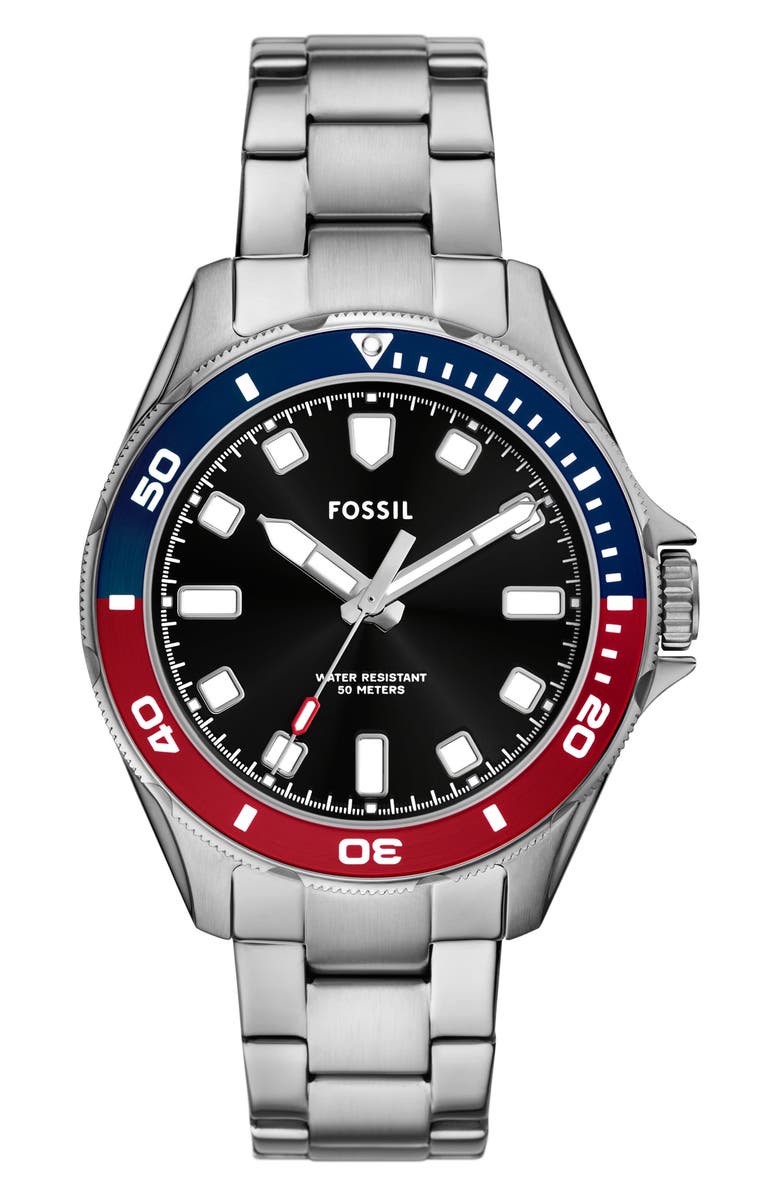 Fossil Dalton Three-Hand Bracelet Watch, 42mm, Main, color, Silver