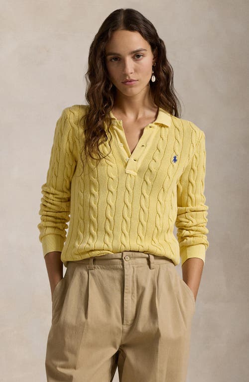 Polo Ralph Lauren Cable Long Sleeve Cotton Polo Sweater In Fall Yellow