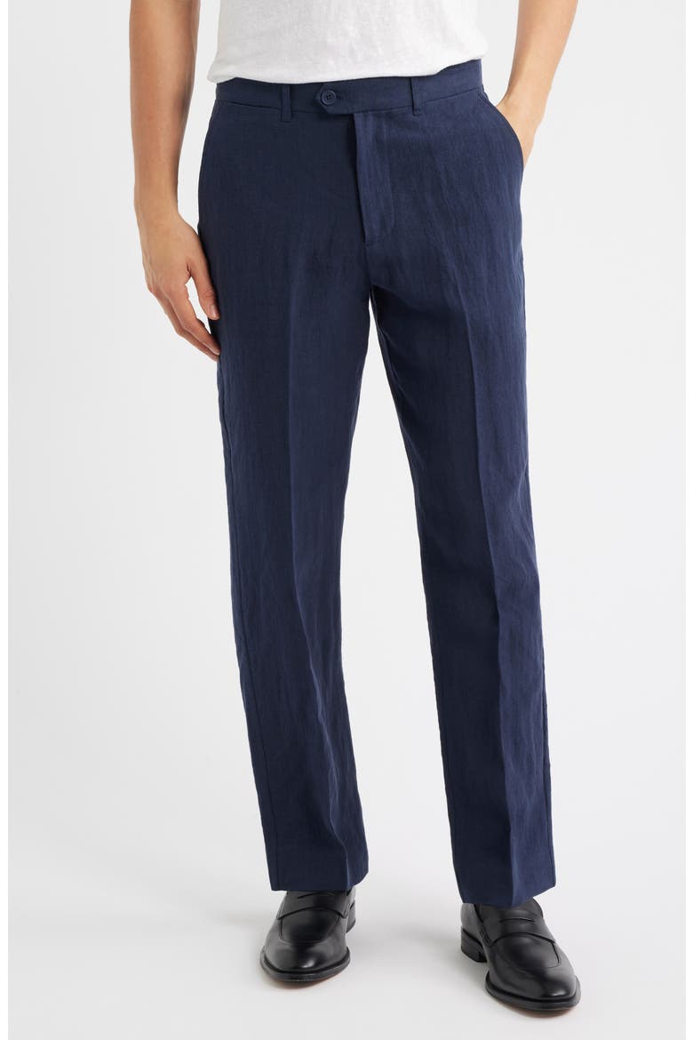 Flat Front Linen Chinos, Main, color, NAVY