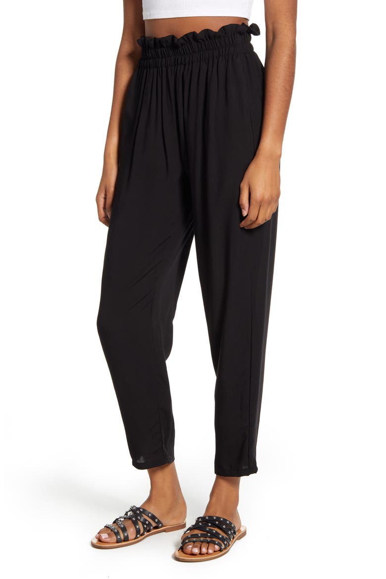 Paperbag Waist Ankle Pants, Main, color, BLACK
