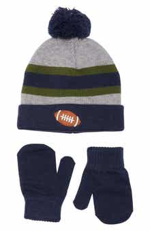Football Pom Beanie & Mittens Set