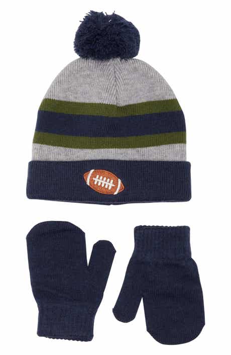 Football Pom Beanie & Mittens Set