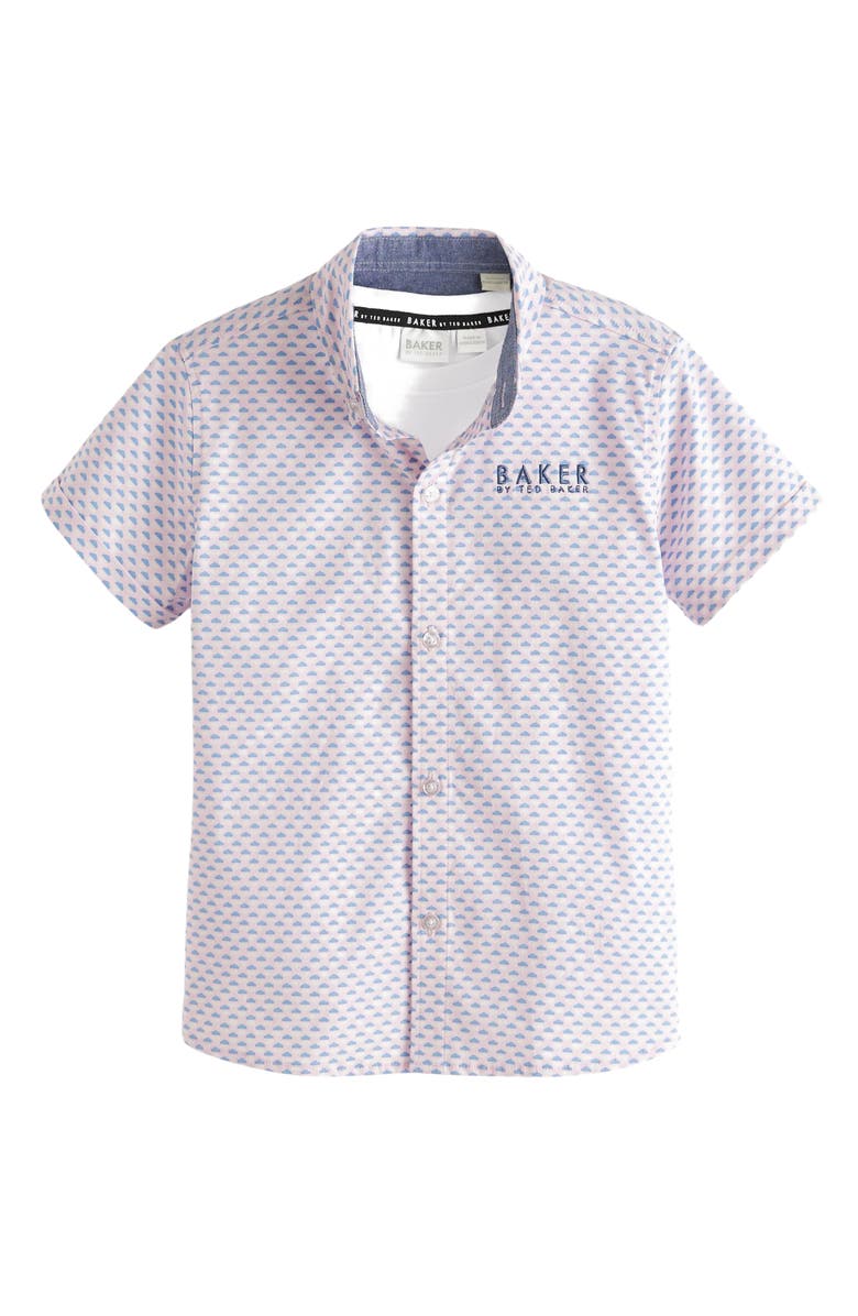 Baker by Ted Baker Kids' Cotton Graphic T-Shirt & Print Short Sleeve Button-Down Shirt Set, Main, color, Pink