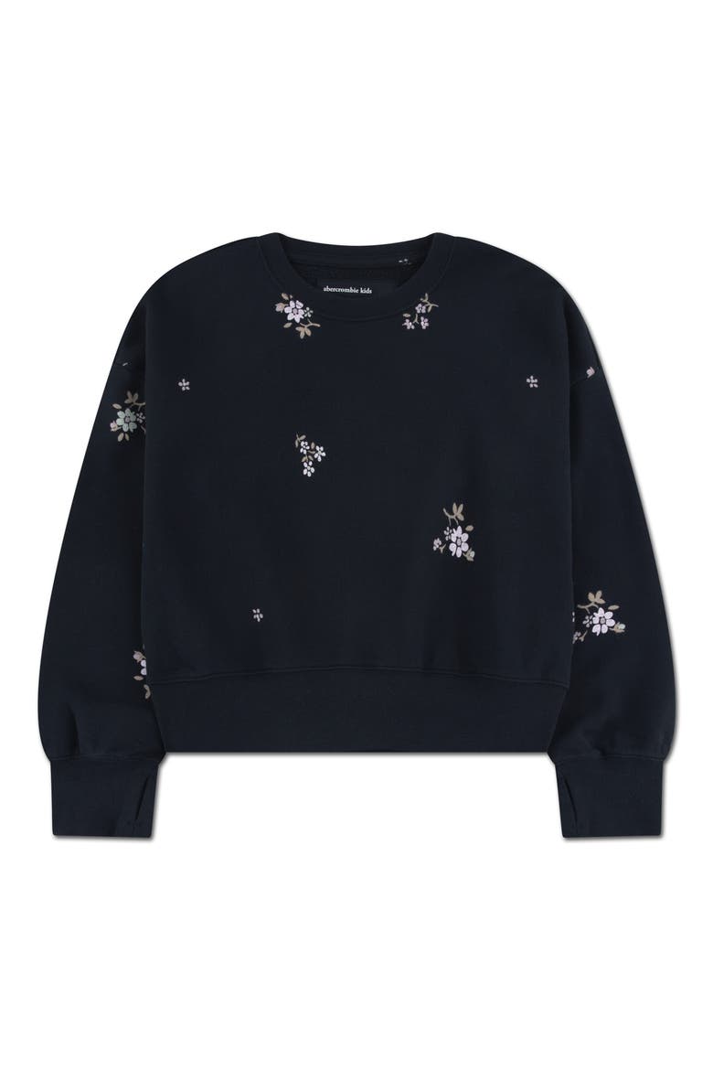 Kids' Floral Print Cotton Blend Sweatshirt, Main, color, ANTHRACITE