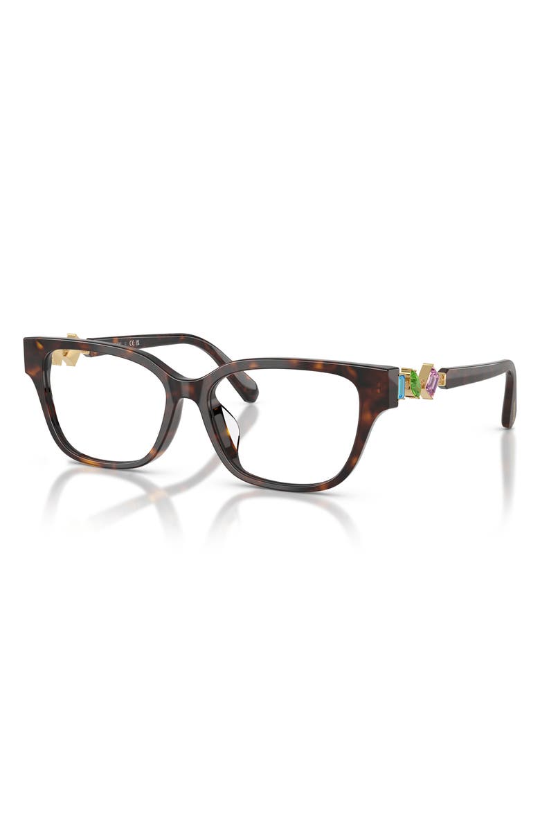 Swarovski 54mm Crystal Embellished Pillow Optical Glasses, Alternate, color, Havana / Demo Lens