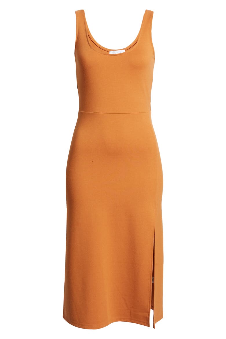 Scoop Neck Midi Dress, Alternate, color, TAN ADOBE