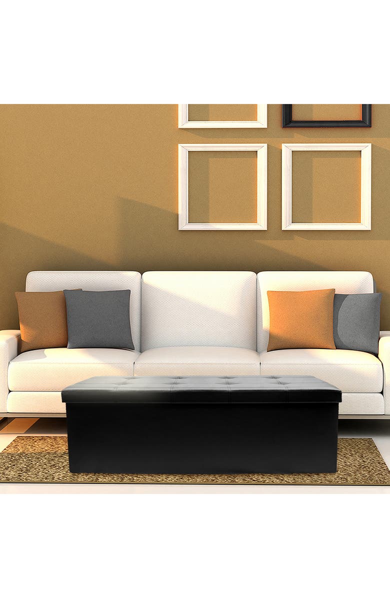 SORBUS Black Faux Leather Folding Storage Ottoman Chest Bench, Alternate, color, 