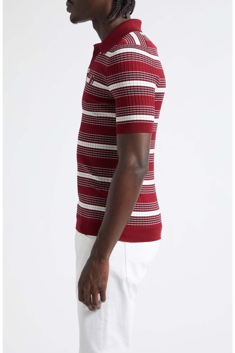 Stripe Cotton Blend Rib Polo Sweater, Alternate, color, R8776 BORDEAUX/ GRIGIO/ B.CO