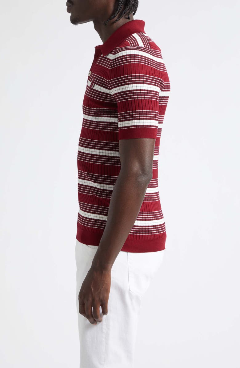 Dolce&Gabbana Stripe Cotton Blend Rib Polo Sweater, Alternate, color, R8776 Bordeaux/ Grigio/ B.co