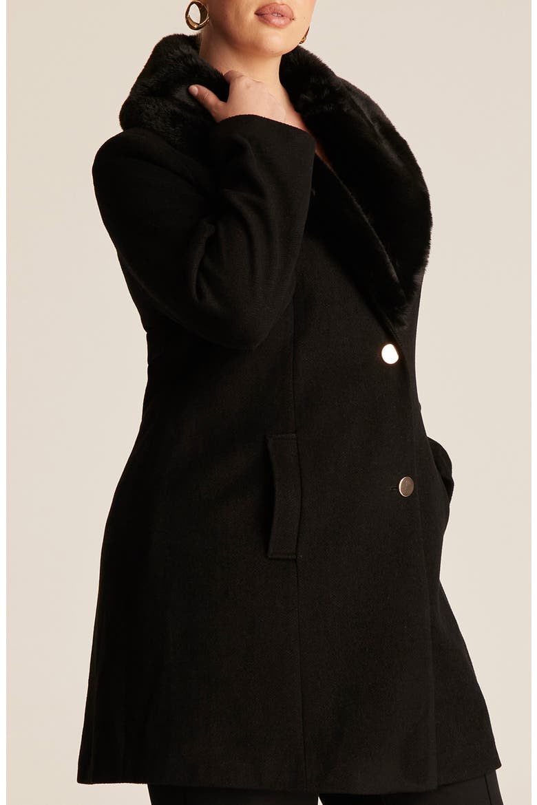 Albany Faux Fur Collar Coat, Alternate, color, BLACK