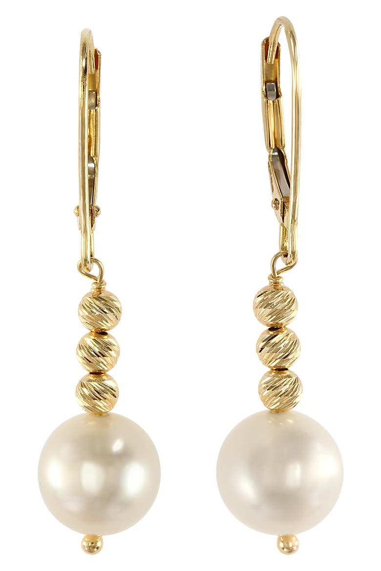 14K Yellow Gold Freshwater Pearl Drop Earrings, Main, color, WHITE