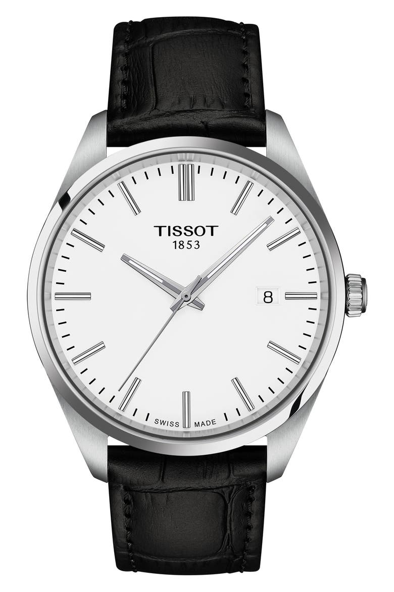 PR 100 Quartz Leather Strap Watch, 40mm, Main, color, WHITE