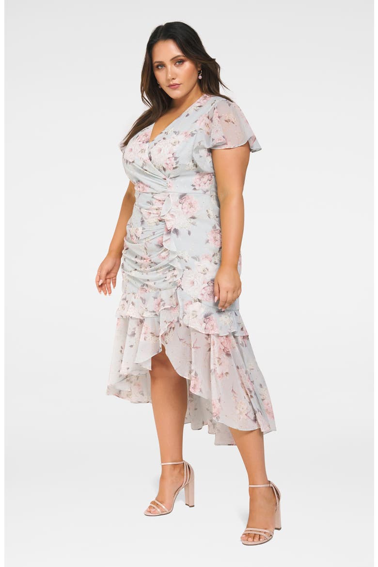 Bronte Floral Print Ruched High/Low Dress, Alternate, color, PEONY BLOSSOM