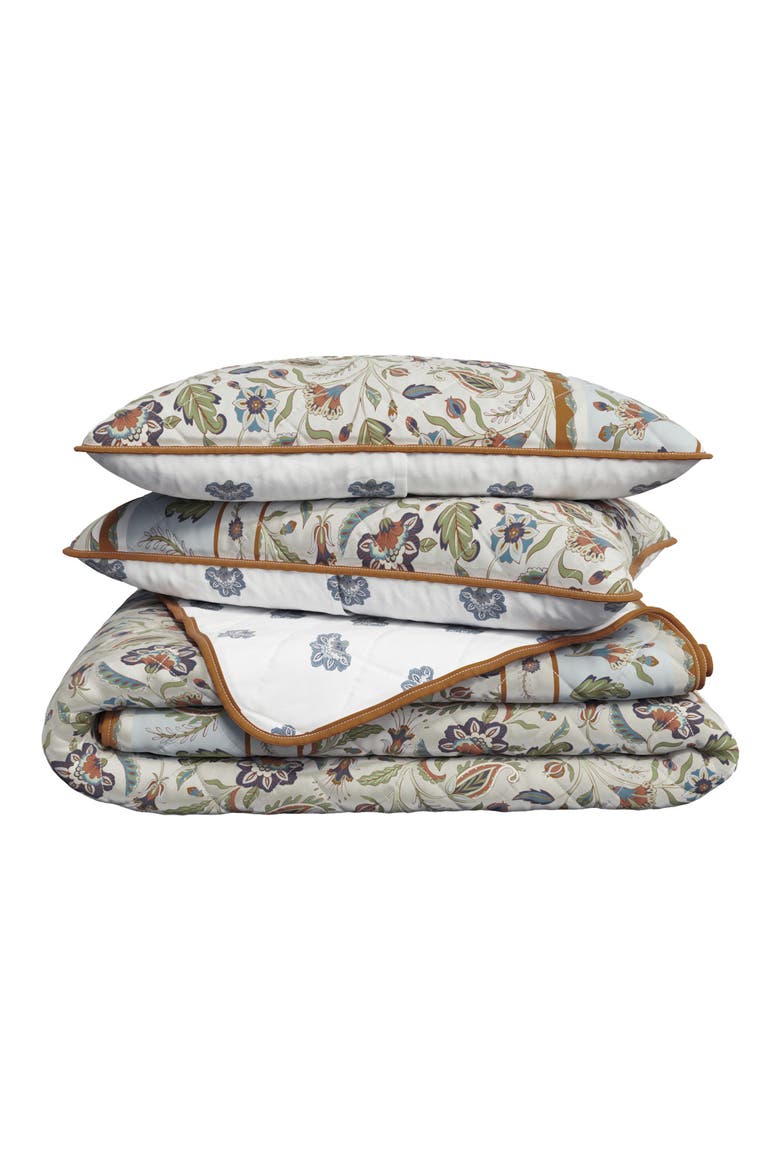 Boho Block Print Floral Cotton Quilt & Sham Set, Main, color, REGAL GARDEN - IVORY