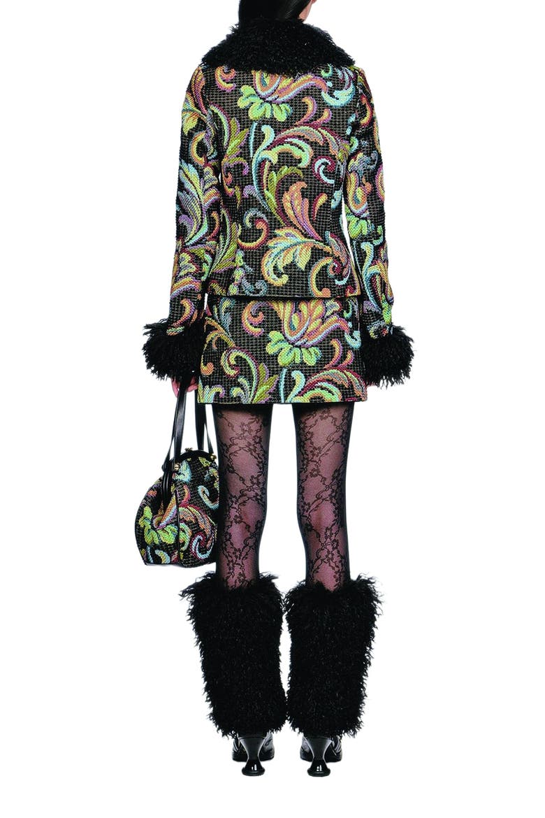 Tapestry Faux Fur Jacket, Alternate, color, Black Multi