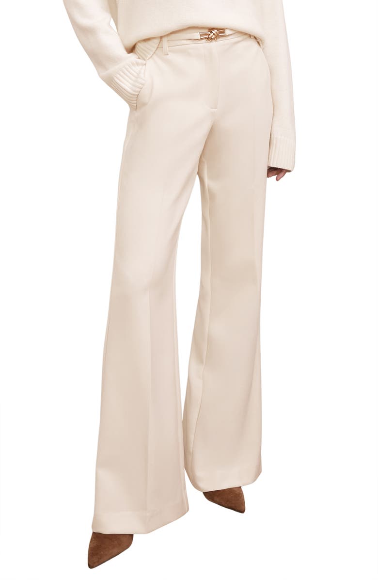 Reiss Leona Belted Flare Hem Pants, Main, color, Cream