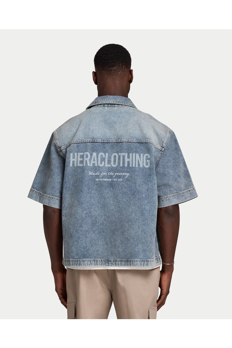 Denim Short Sleeve Oversized Shirt, Alternate, color, Mid Wash